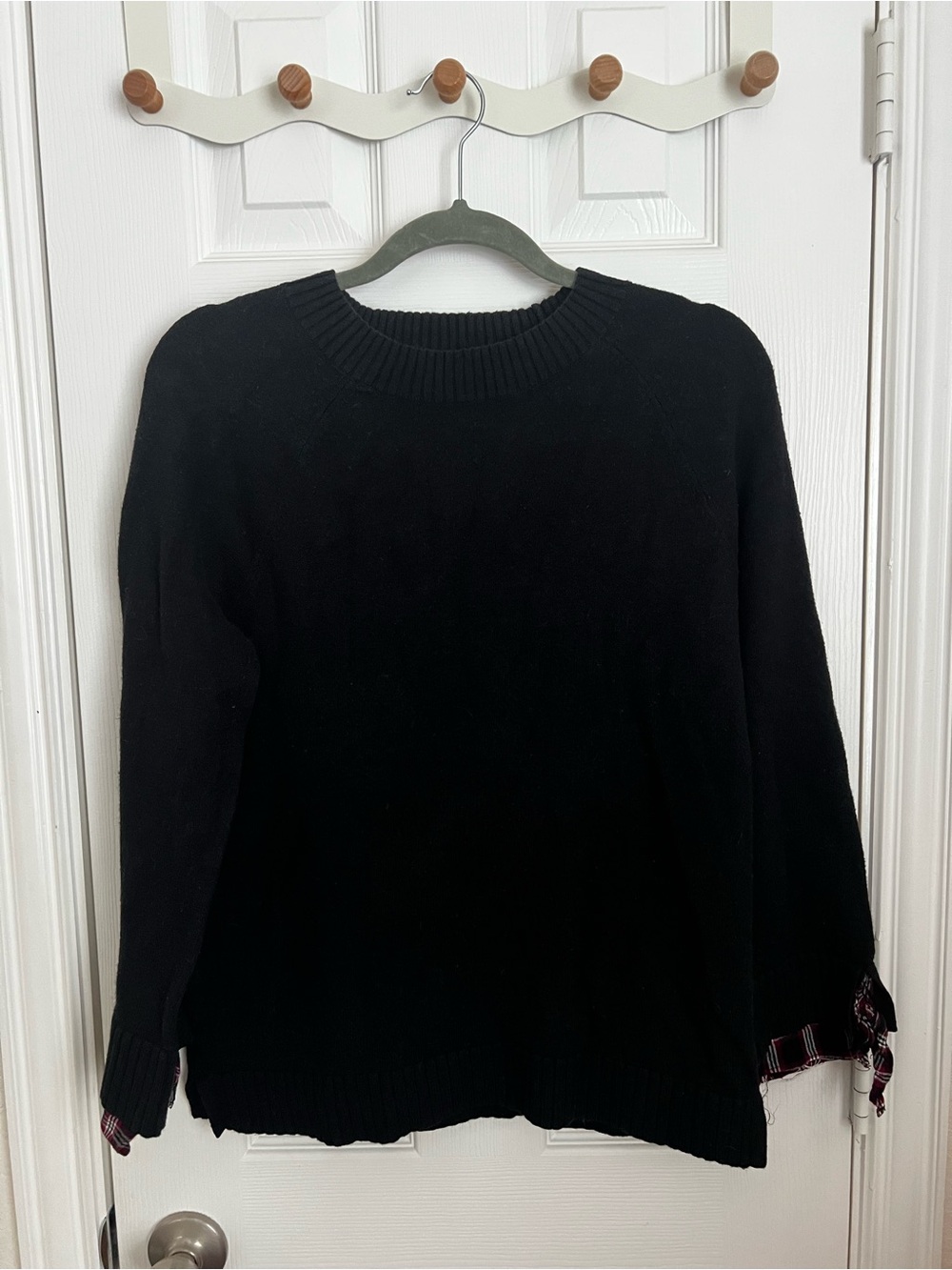LOFT Black Knitted Plaid Sleeves Sweater, Size M